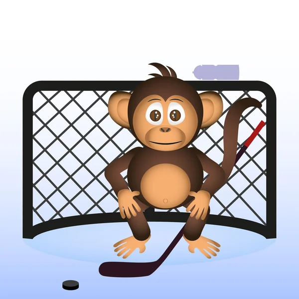 Lindo chimpancé jugando hockey sobre hielo deporte pequeño mono eps10 — Archivo Imágenes Vectoriales