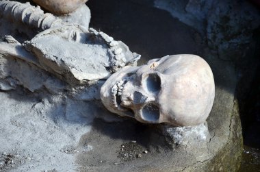 skull and skeleton of long time ago dead men in the ruins of Ercolano Italy clipart