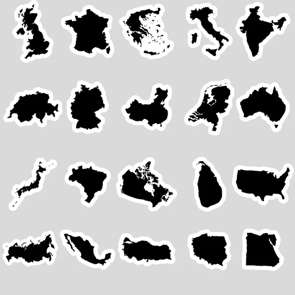 Cartes simples de différents pays collection d'autocollants eps10 — Image vectorielle
