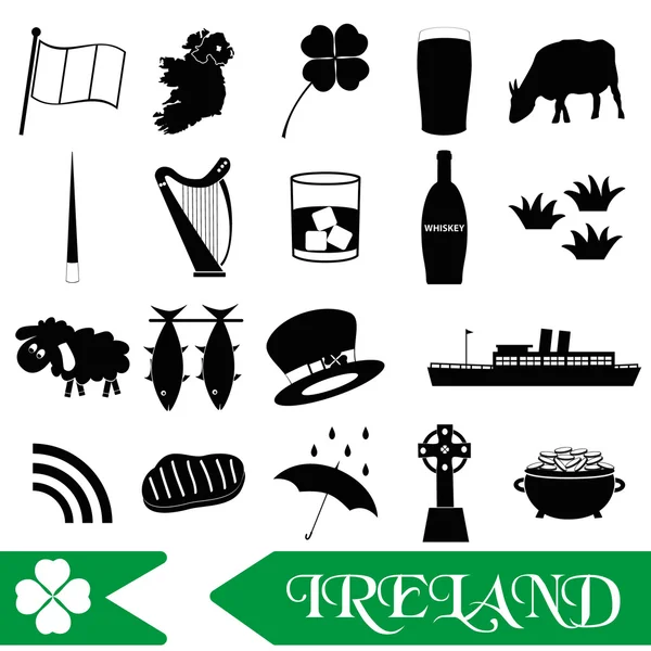アイルランドの国のテーマ シンボル アウトライン アイコン セット eps10 — ストックベクタ