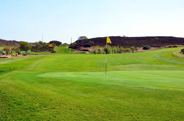 Partie du terrain vert d'herbe de golf avec drapeau — Photo