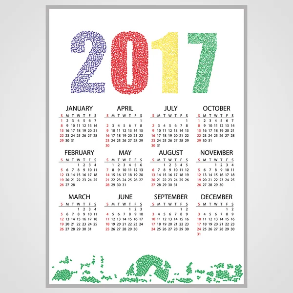 Настенный календарь на 2017 год от маленьких чисел eps10 — стоковый вектор