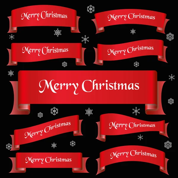 Red merry christmas slogan curved ribbon banners eps10 — Stock Vector