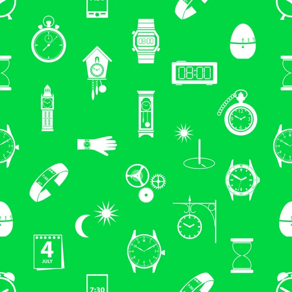 Time theme modern simple icons seamless green pattern eps10 — стоковый вектор