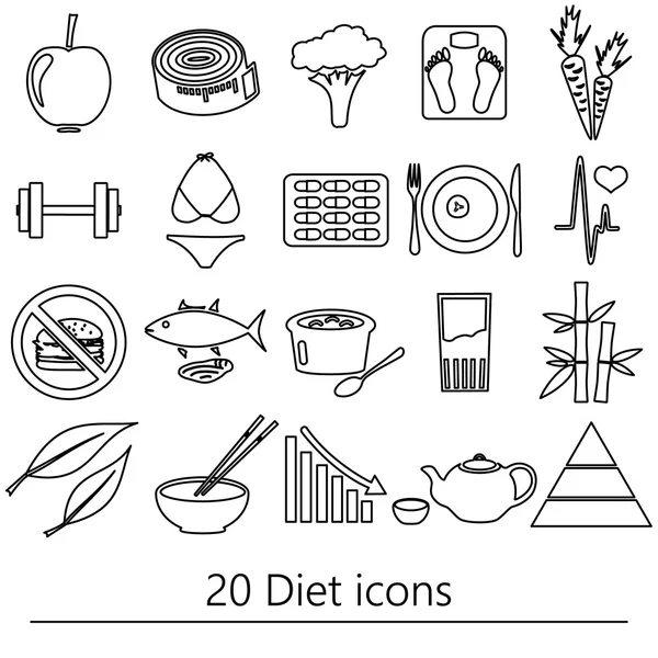 Set of diet and healthy life style theme black outline icons eps10 — Stock Vector