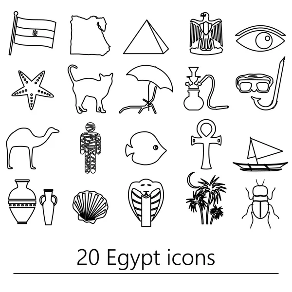 Egypt country theme symbols outline icons set eps10 — Stock Vector