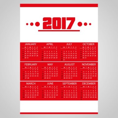2017 basit iş kırmızı duvar takvimi ile beyaz eps10