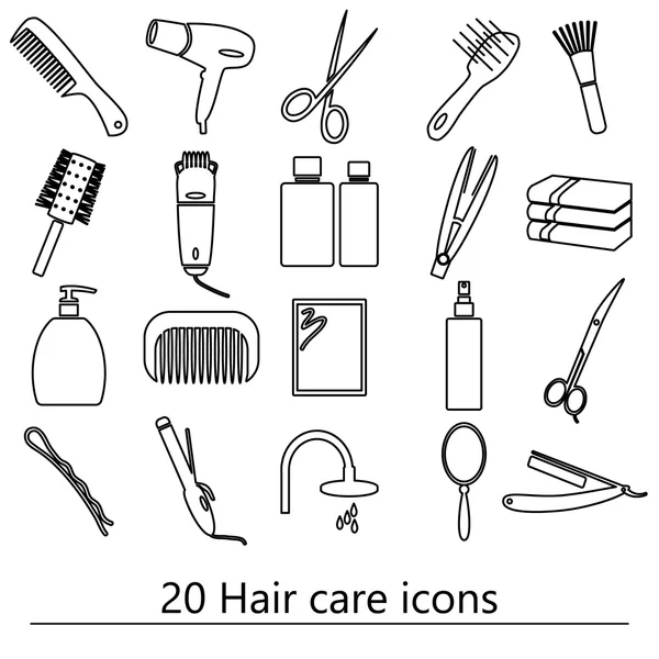 Cuidado del cabello tema negro simple esquema iconos conjunto eps10 — Archivo Imágenes Vectoriales