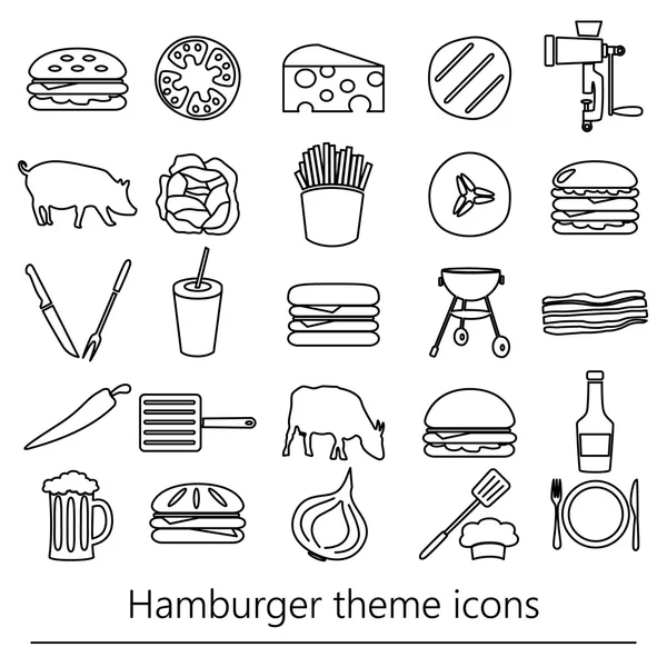 Hamburger thème moderne simple contour icônes ensemble eps10 — Image vectorielle