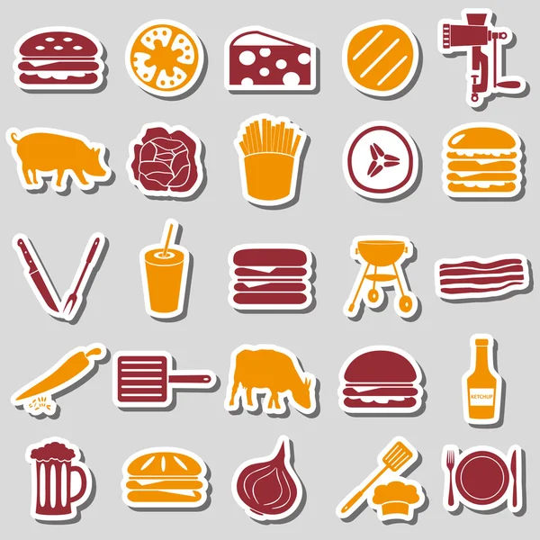 Hamburger tema moderna enkla ikoner färg klistermärken eps10 — Stock vektor