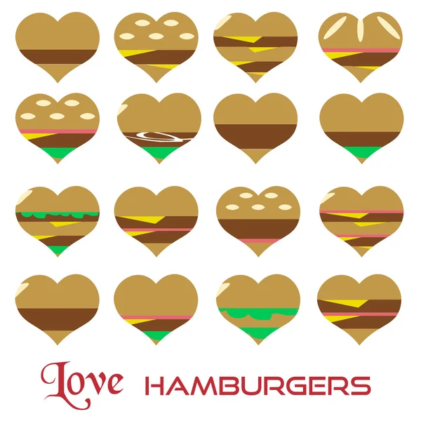 Colorful hearts hamburgers styles simple icons eps10 — Stock Vector