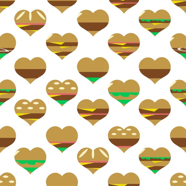 カラフル ハート ハンバーガー スタイル シンプルなアイコンのシームレスなパターン eps10 — ストックベクタ