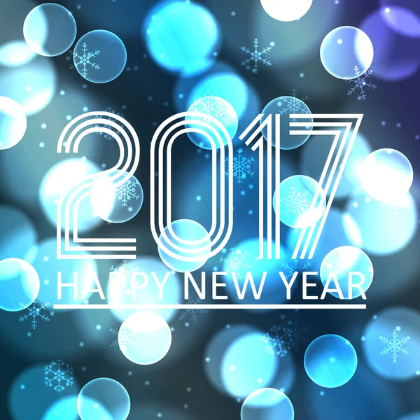 Happy new year 2017 on blue bokeh circle background eps10 — Stock Vector