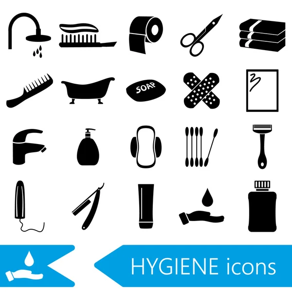Hygiene-Thema moderne einfache schwarze Symbole Set eps10 — Stockvektor