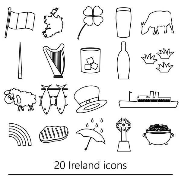 Ireland country theme symbols outline icons set eps10 — Stock Vector