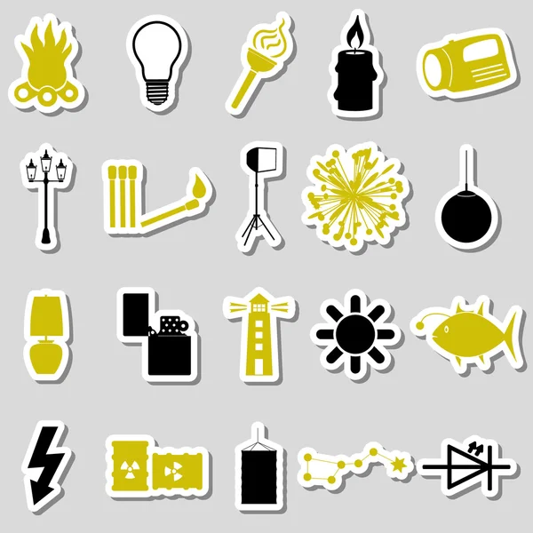 Light theme modern simple black and yellow stickers icons eps10 — Stock Vector