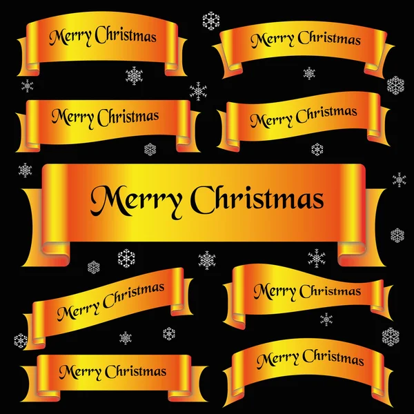 Yellow shiny color merry christmas slogan curved ribbon banners eps10 — Stock Vector