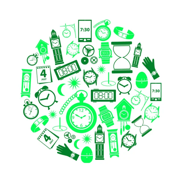 Tijd thema moderne eenvoudige groene pictogrammen in cirkel eps10 — Stockvector