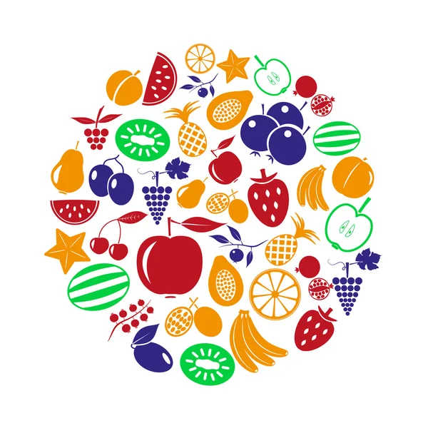 Warna tema buah berbagai buah ikon sederhana dalam lingkaran eps10 - Stok Vektor