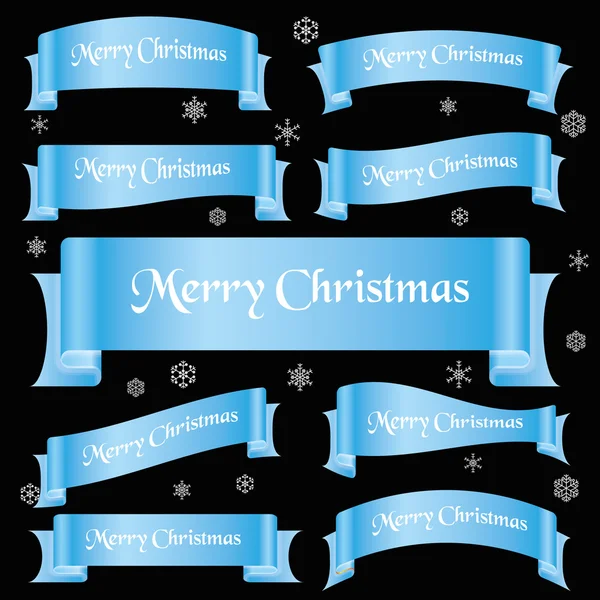Cyan shiny color merry christmas slogan curved ribbon banners eps10 — Stock Vector