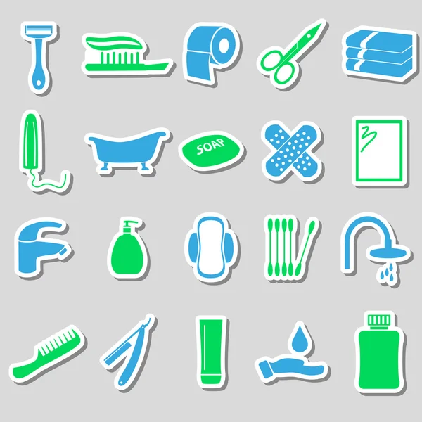 Hygiene Thema moderne einfache Farb-Aufkleber Icons Set eps10 — Stockvektor