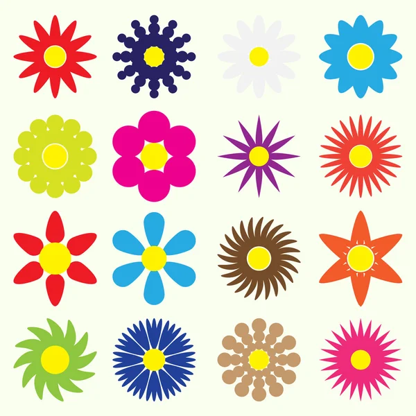 Colorful simple retro small flowers set of symbol eps10 — Stock Vector