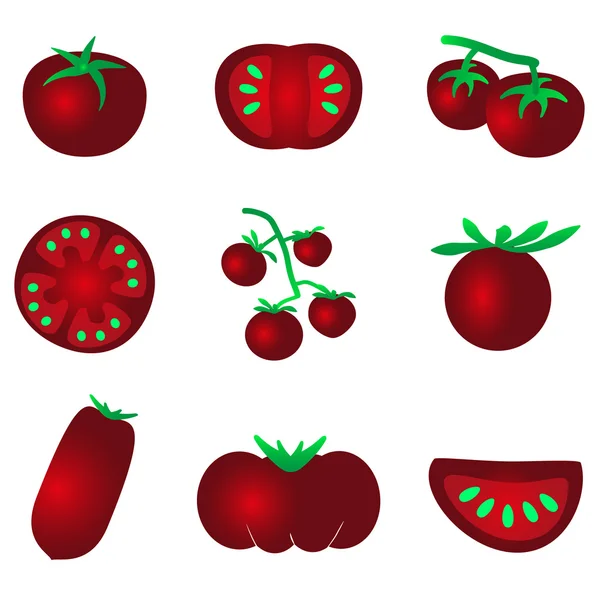 Czerwony kolor pomidory proste ikony Ustaw eps10 — Wektor stockowy