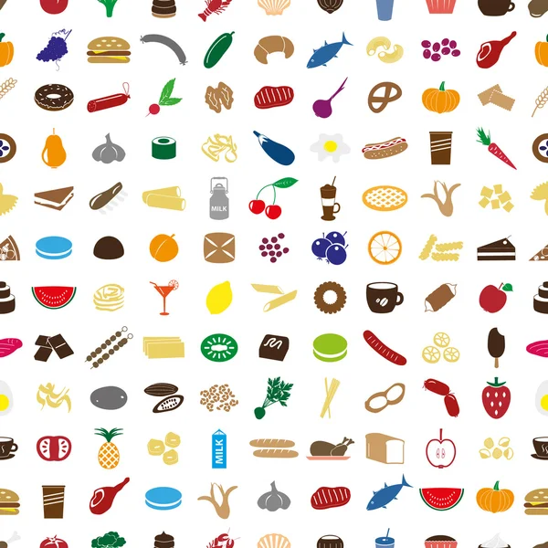 Hundred various food and drink color icons seamless pattern eps10 — Stock Vector