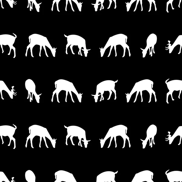 Feeding fallow deer silhouette of animal dark seamless pattern eps10 — Stock Vector