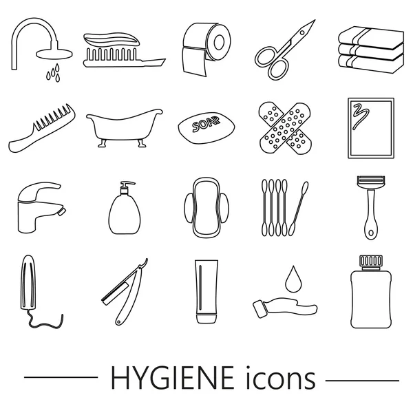 Hygiene-Thema moderne einfache schwarze Umrisssymbole Set eps10 — Stockvektor