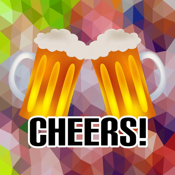 Στιν υγειά ΣΑΣ banner με δύο νόστιμες μπύρες αφηρημένη χαμηλή πολύγωνο τρίγωνο φόντο eps10 — Διανυσματικό Αρχείο