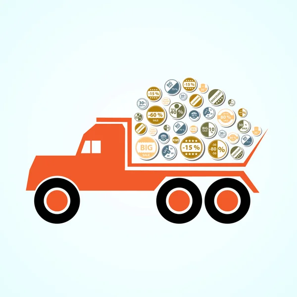 Orange tatra truck with color stickers for sale and discount eps10 — Stock Vector