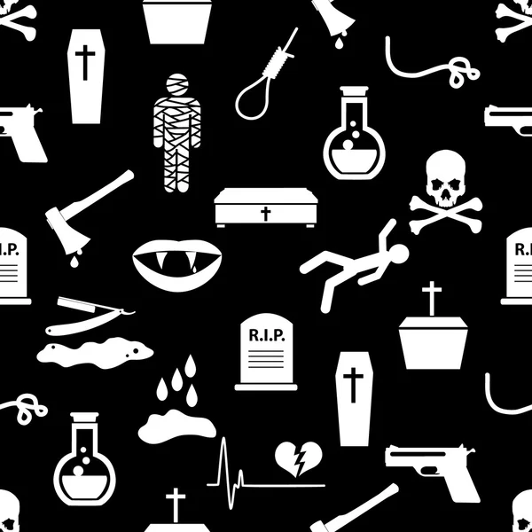 Death theme set of vector black simple icons seamless pattern eps10 — Stock Vector