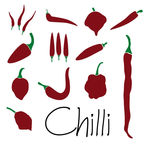 Chiles rojos tipos de chiles picantes colección de iconos simples eps10 — Vector de stock