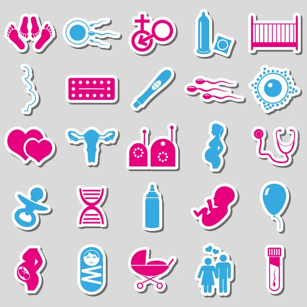 Hamilelik ve bebek büyük kümesi renk etiketleri simgeleri eps10 sahip