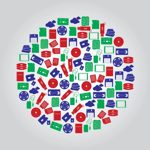 Icone dei supporti di memorizzazione dati in cerchio di colori eps10 — Vettoriale Stock