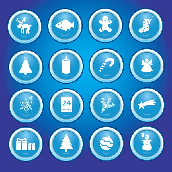 Christmas icons in blue circles collection eps10 — Stock Vector