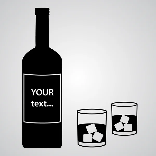 Botella de alcohol y dos vasos negros eps10 — Vector de stock