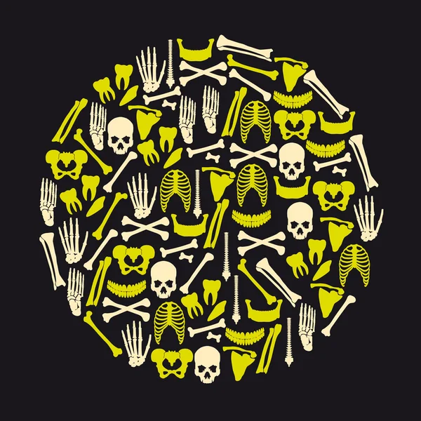 Iconos de huesos humanos en gran círculo amarillo eps10 — Vector de stock