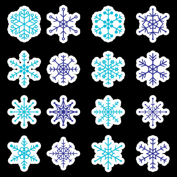 16 types of blue and white snowflakes stickers eps10