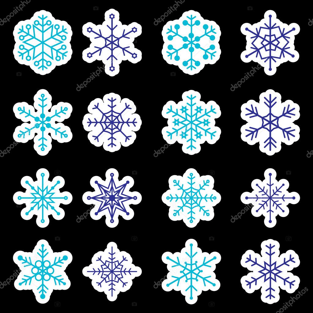 16 types of blue and white snowflakes stickers eps10