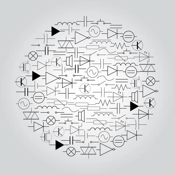 Símbolos esquemáticos en ingeniería eléctrica en círculo eps10 — Vector de stock