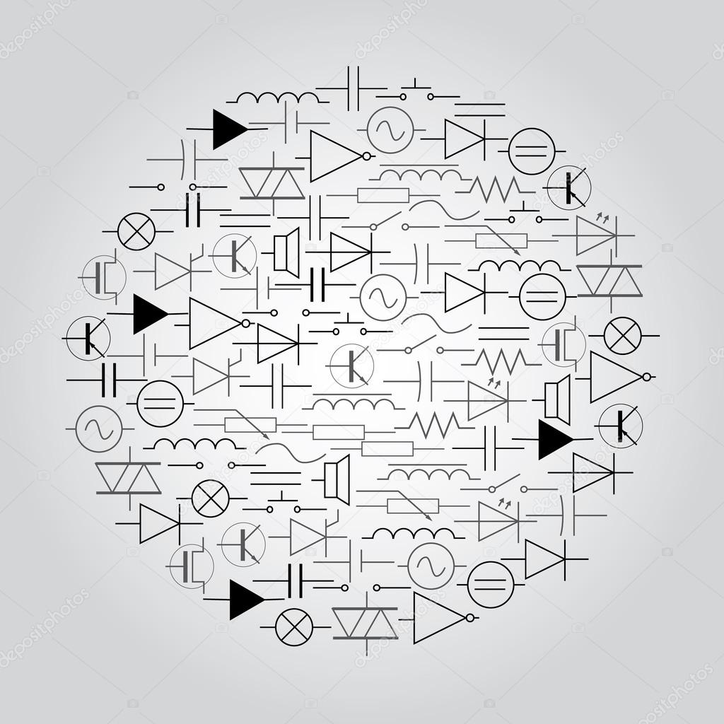 schematic symbols in electrical engineering in circle eps10