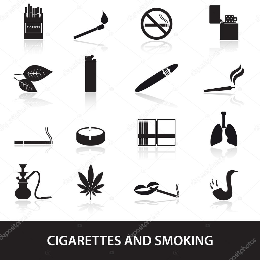 smoking and cirarettes simple black icons set eps10