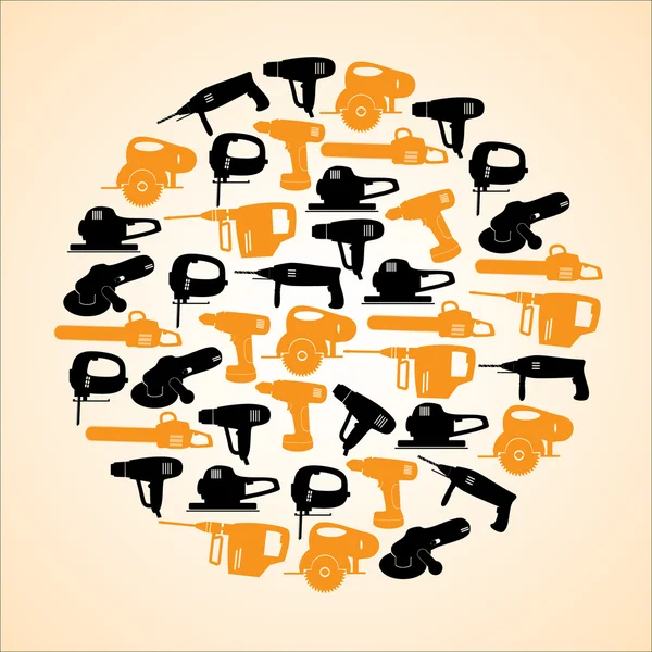 Power tools black and yellow icons in circle eps10 — Stock Vector