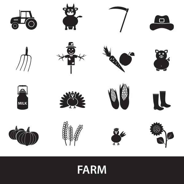 Farm black simple icons set vector eps10 — Stock Vector