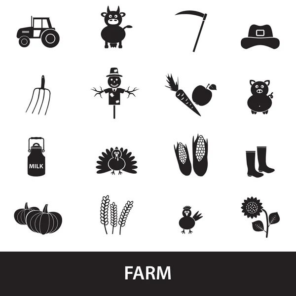 Granja negro iconos simples conjunto de vectores eps10 — Vector de stock