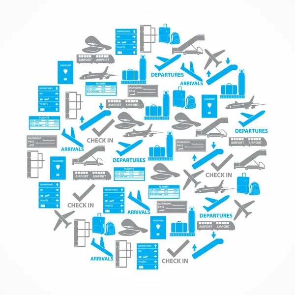 Farbige Flughafen-Symbole im Kreis eps10 — Stockvektor