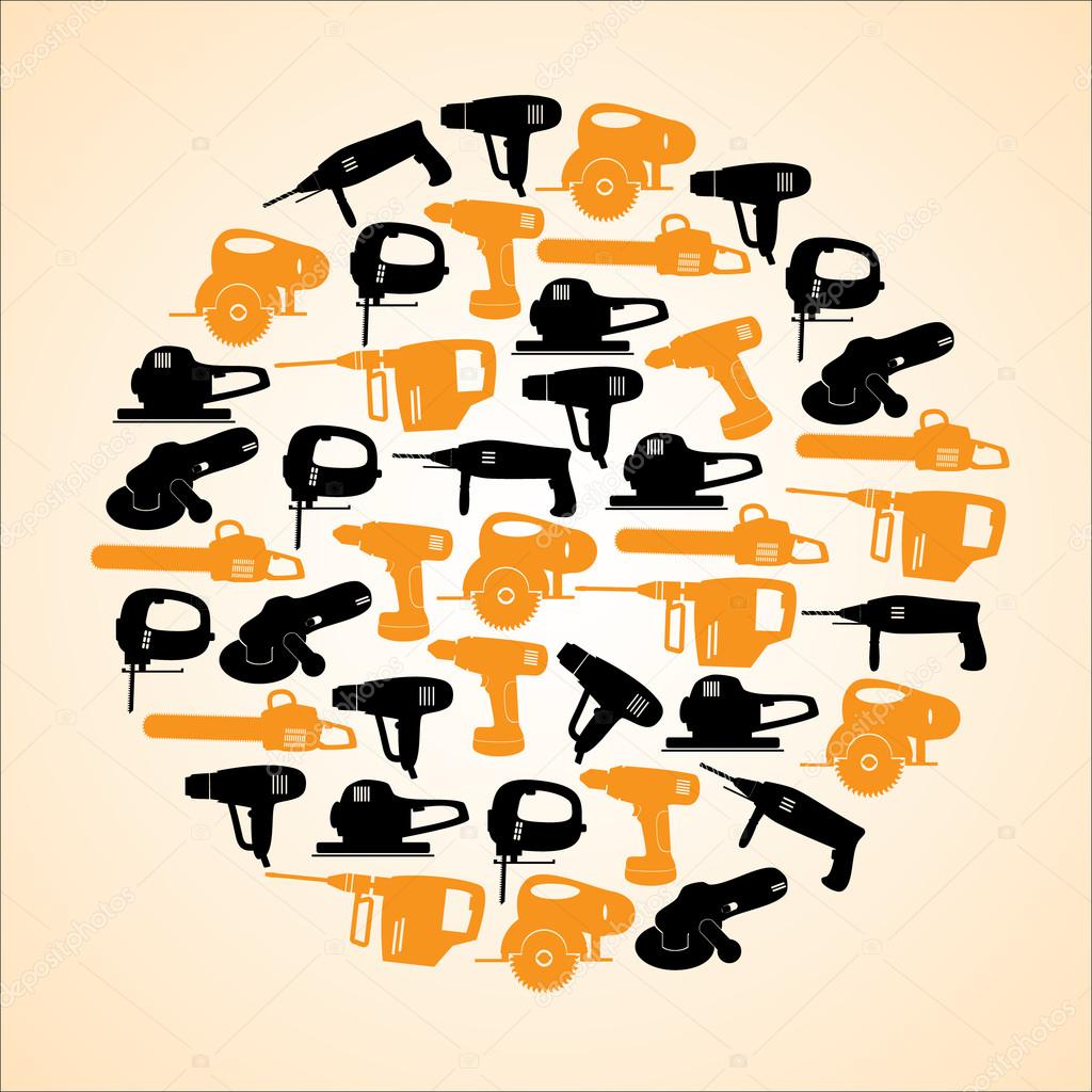power tools black and yellow icons in circle eps10