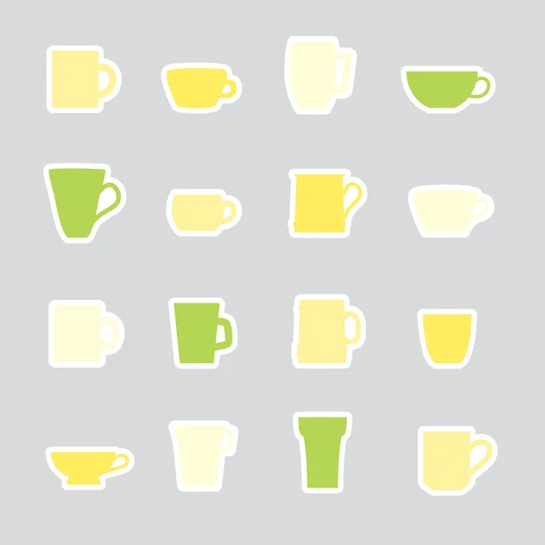 Tasses et tasses couleur autocollants simples ensemble eps10 — Image vectorielle